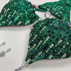 Green bikini competition suit . Matrix effect